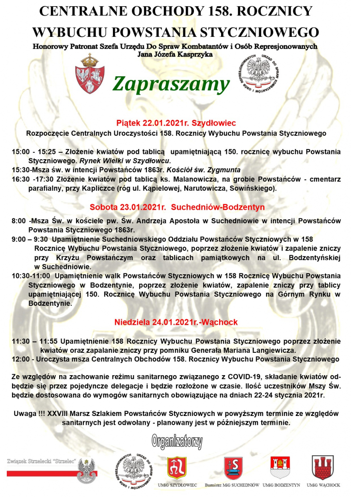 Program obchodów rocznicy wybuchu Powstania Styczniowego