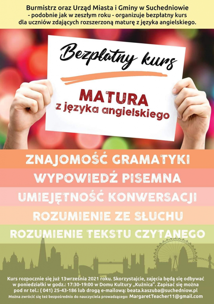 Plakat - bezpłatny kurs języka angielskiego